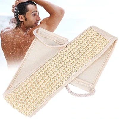 Image of Natural Loofah Exfoliating Back Strap, Long Handle Bath Wash Shower Massage Scrubber Body Skin Care, Large Contact Area to Remove Dead Acne Sponge for Men &amp; Women