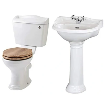 Image of Milano Towneley Traditional White Close Coupled Toilet WC Pedestal 1 Tap Hole Bathroom Basin Sink