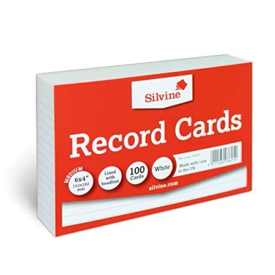 Image of Silvine A6 White Record Cards Lined with Headline, 100 Per Pack (Size 6x4&quot;)