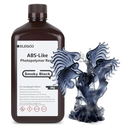 Image of ELEGOO ABS Like 3D Printer Resin, 405nm UV Curing LCD Resin High Precision Fast Non Brittle Standard Photopolymer for Printing Smoky Black 2000g