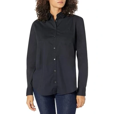Image of Amazon Essentials Women&#039;s Classic Fit Long Sleeve Button Down Poplin Shirt, Black, L