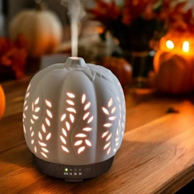 Image of Earnest Living Essential Oil Diffuser Ceramic for Halloween Fall Autumn Pumpkin 250ml Timers Night Lights and Auto Off Home Office Humidifier Aromatherapy Diffusers Oils