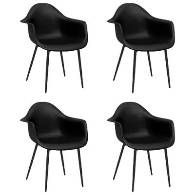 Image of vidaXL Black Dining Chairs Set of 4, Modern Minimalist Designed Seating, Low Maintenance Polypropylene, Sturdy Metal Legs, Perfect for Kitchen and Room