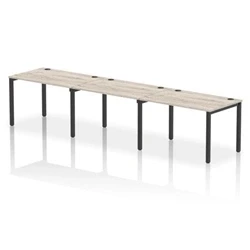 Image of Impulse Bench Single Row 3 Person 1200 Black Frame Desk Grey Oak
