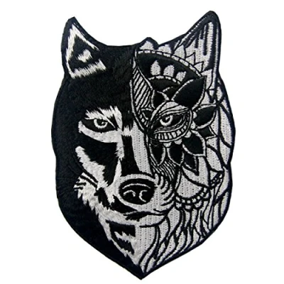 Image of Sunflower Tribal Wolf Applique Embroidered Badge Iron On Sew Patch