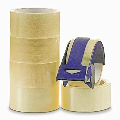 Image of Crimson Starfish Clear Tape &amp; Dispenser 6 Rolls 48mm x 50m Parcel Transparent for Packing Boxes Parcels, Moving House Packaging With
