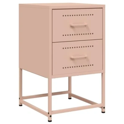 Image of vidaXL Bedside Cabinet/Nightstand Side Table Pink Steel, 36x39x60.5 cm, Industrial Style, Ample Storage