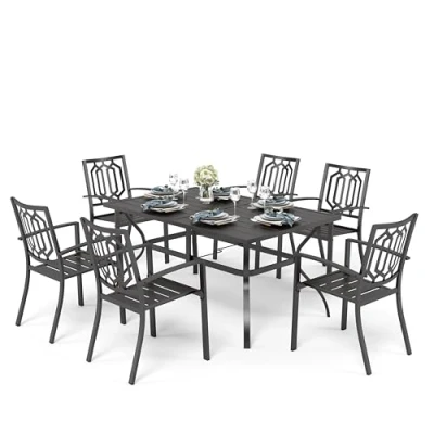 Image of PHIVILLA Garden Table and Chairs Set of 6 Patio Metal Outdoor Bistro Furniture Sets Weather resistant (Style4)