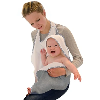 Image of Cuddledry Hands Free Baby Bath Towel Luxuriously Soft Bamboo &amp; Cotton Hooded Apron for Safe Babies Bathtime Perfect Newborn Gift Grey