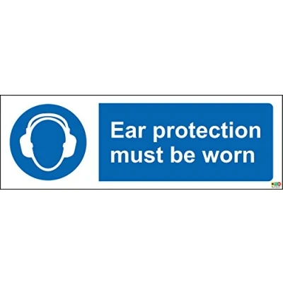 Image of Ear Protection Must be Worn Safety Sign Self Adhesive Sticker 300mm x 100mm