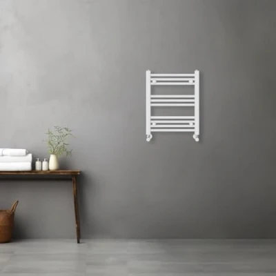Image of Warmehaus Contemporary Straight Heated Bathroom Towel Rail Radiator Rad 600x500mm White