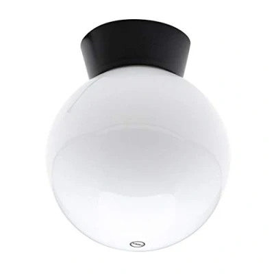 Image of LITECRAFT Lancaster Ceiling Light Outdoor Fitting with White Globe Shade Black