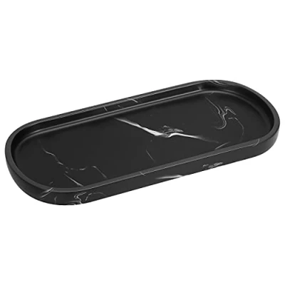 Image of Luxspire Bathroom Vanity Tray,Toilet Tank Oval Storage Tray, Resin Handmade Bathtub Kitchen Dresser Countertop Organizer for Soap Shampoo Candles Towel Plant Jewelry Ring Dish,Matte Ink Black
