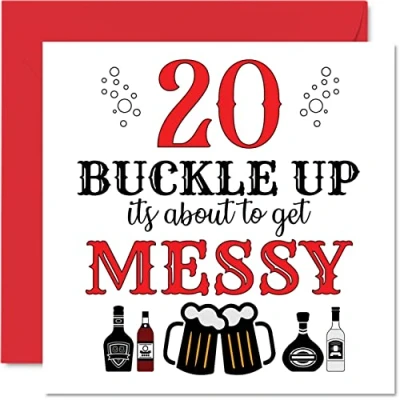 Image of Fun 20th Birthday Cards for Men Woman Buckle Up Happy Card Son Daughter Brother Sister Grandson Granddaughter Niece Nephew Uncle, 145mm x Greeting Cards, Joke