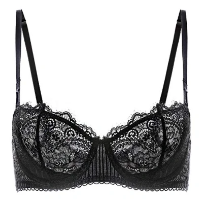 Image of DOBREVA Women&#039;s Lace Balconette Bra Half Cup Non Padded Push Up Underwire Sheer Bras Black 40E