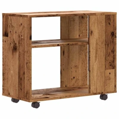 Image of vidaXL side table engineered wood brown 70x35x55 cm modern living room furniture with wheels and shelves