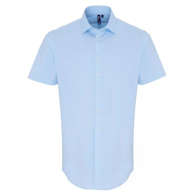 Image of Premier Mens Poplin Stretch Short Sleeved Shirt (Pale Blue) Size X Small
