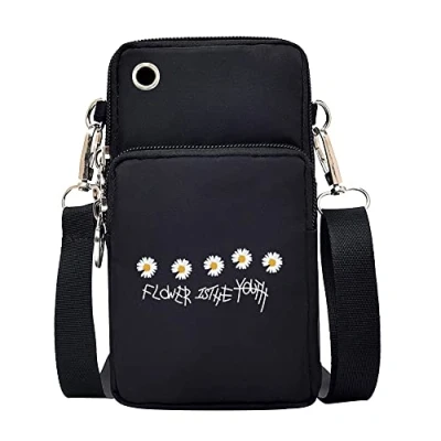 Image of FINDING CASE Daisy Printed Women Girls men Zipper Waterproof Nylon 3 Layers Crossbody Bags Wallet Cellphone Purse Shoulder Bag Wristlet Handbags Adjustable Strap (daisy002)