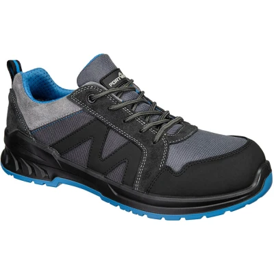 Image of Portwest Composite Textile &amp; Suede Trainer S1PS SR FO Black/Blue UK 3 EU 36