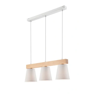Image of Enrico Bar Pendant Ceiling Light With Fabric Shades, White, 3x E27