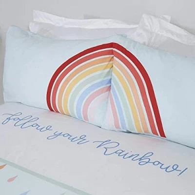 Image of Rapport Home Rainbow Duvet Cover Set Blue Single Bedding with Multicoloured Raindrops
