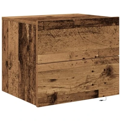Image of vidaXL rustic wall mounted bedside cabinet solid reclaimed wood nightstand with weathered brown finish, cubic shape, no assembly required