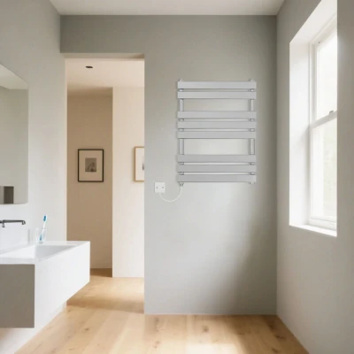 Image of Warmehaus Minimalist Flat Panel Electric Heated Warming Towel Rail Bathroom Radiator Chrome 500W 800x600mm