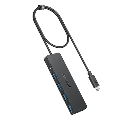 Image of Anker 4 Port USB 3.0 Data Hub, Ultra Slim 5Gbps C OTG Hub with 2 ft Extended Cable, for MacBook, Mac Pro, Mini, iMac, Surface XPS, PC, Flash Drive, Mobile HDD (Charging Not Supported)