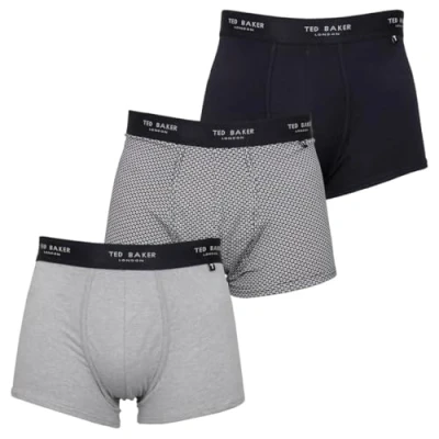 Image of Ted Baker Mens 3 Pack Boxer Briefs Navy/Heather Grey/Mini Geo Navy L