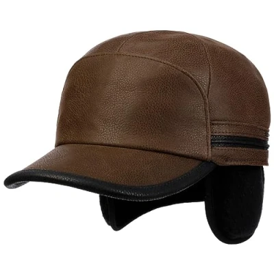 Image of Stetson Byers Leather Cap Men Winter Ear Flap hat Baseball Closed Back, with Peak, Flaps, Lining Autumn M (56 57 cm) Dark Brown