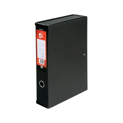 Image of 5 Star Office Box File Lock Spring with Ring Pull and Catch 75mm Spine Foolscap Black [Pack 5]
