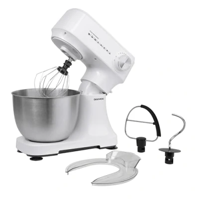 Image of Daewoo Essentials Stand Mixer 3.5 Litres With Stainless Steel Bowl, 3 Attachments Flat Beater, Balloon Whisk, Dough Hook, Splash Guard, 12 Speeds Plus Pulse, Suction Feet For Stability
