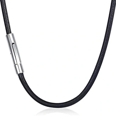 Image of Leather Necklace, Necklace Cord with Clasp, 3mm Width Cord, Wax Chain Waterproof Black Chain, Suitable, Mens Leather, for Neck, Collarbone(51CM)