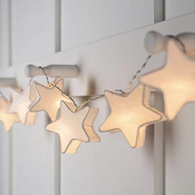 Image of Lights4fun Indoor Paper Star Lantern Fairy Lights Battery Operated 10 Warm White LEDs Timer 1.8m