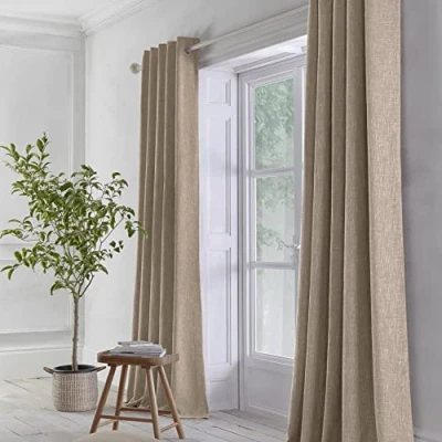 Image of Appletree Loft Boucle Woven Pair of Eyelet Curtains 90&quot; Width x Drop (229 229cm) in Linen