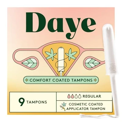 Image of Daye CBD Tampons with Sugarcane Applicator, No Shed Sleeve, Ocean Safe Flushable Wrapper, 100% Organic Cotton, Regular Absorbency, 9 Count