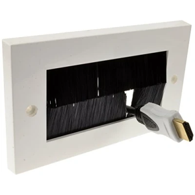 Image of kenable Black Brush Faceplate for Cable Exit/Wall Outlet UK Double Gang White [White Double]