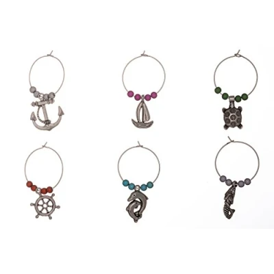 Image of Libby&#039;s Market Place Sea Wine Glass Charms with Organza Gift Bag