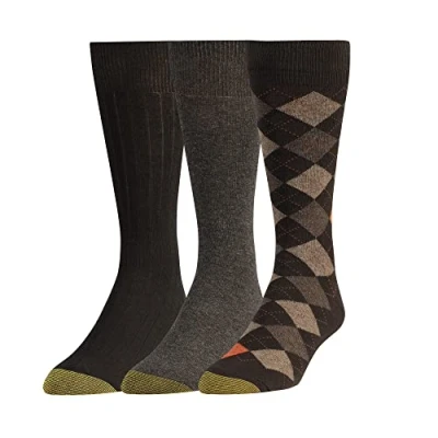 Image of Gold Toe Men&#039;s Argyle Dress Socks, Multipairs Multiple Pairs (Pack of 3), Brown Diamond (3 Pairs), L