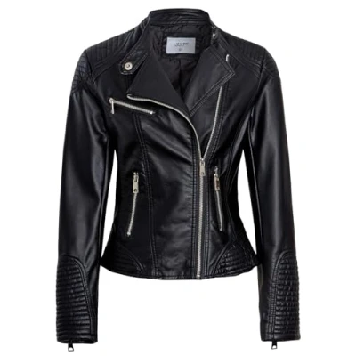 Image of SS7 Womens PU Biker Jacket Faux Leather Quilted Black