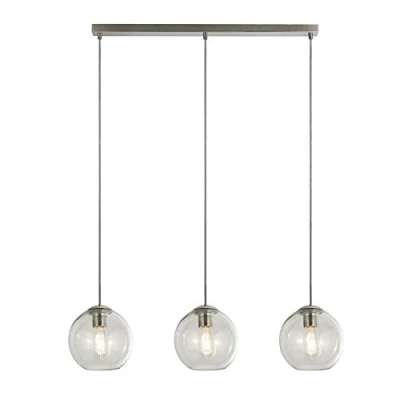 Image of 3 Light Pendant Bar Satin Silver, Glass Shade, E27