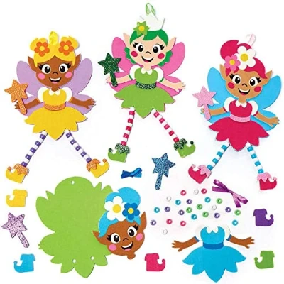 Image of Baker Ross FC720 Fairy Dangly Legs Decoration Kits Pack of 5, Kids Foam Crafts, Bead Arts and Crafts