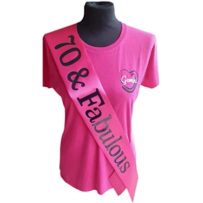 Image of Gemini Ribbons Pink 70 and Fabulous 70th Birthday Sash Holographic Party Womens Mens Gift