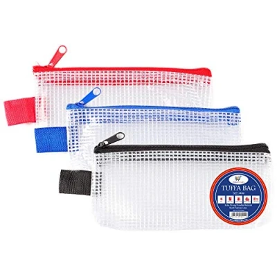 Image of Mini Tuff Bag Zip Wallet Clear Plastic Wallets Zipped Pouch File Pencil Case Folder Water Resistant Reinforced Heavy Duty Mesh Bags (Mini 3 Pack)