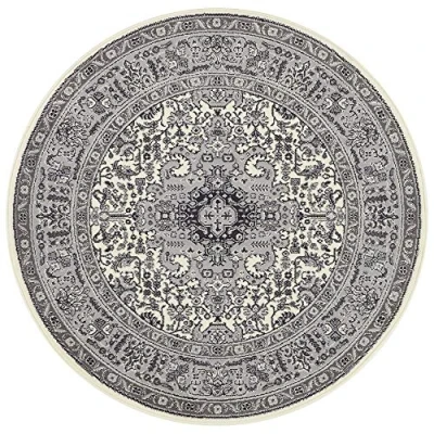 Image of Nouristan Mirkan Oriental Round Rug Living Room Short Pile Vintage for Dining Room, Bedroom Cream, 160 cm