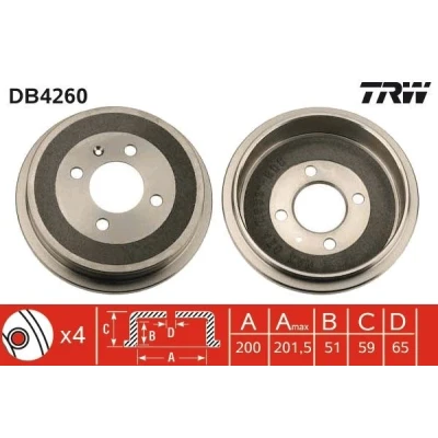 Image of L1GD609617 Brake Drum TRW DB4260 VOLKSWAGEN: Polo III Hatchback, Lupo / 3L, SEAT: Ibiza 3