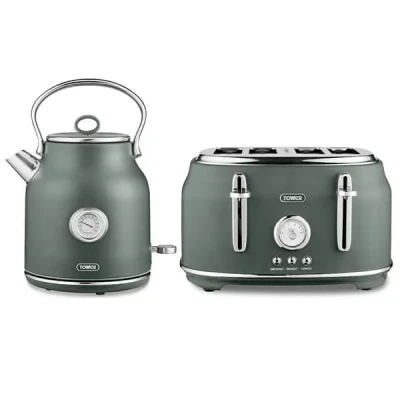 Image of Tower Renaissance Kettle &amp; 4 Slice Toaster Set Forest Green