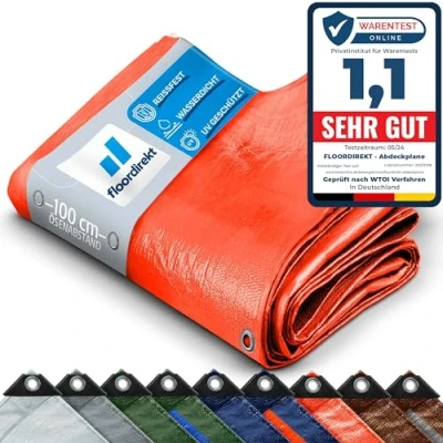 Image of Tarpaulin Fabric Protective Boat Tent Underlay for Camping &amp; Outdoor Garden Waterproof with Eyelet (2 x 3 m (140 g/m²), Orange)