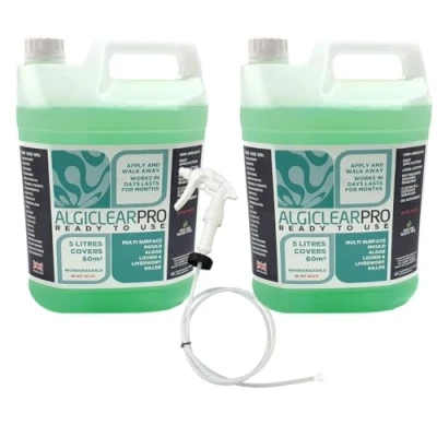 Image of Algiclear Pro The Professional Green Algae Remover, Patio Cleaner Fluid for Decking Cleaner, Driveways, Roof Mould Liverwort, Lichen &amp; (10 Litres (2 x 5L)