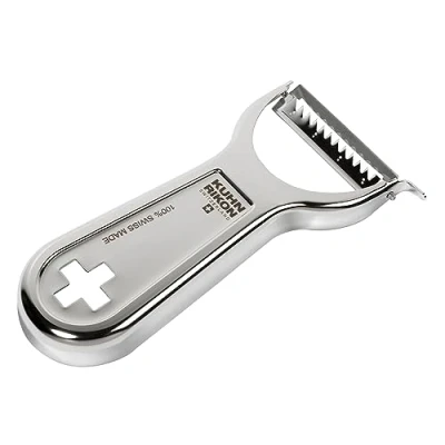 Image of Kuhn Rikon Swiss Metallic Julienne Peeler, Vegetable Peeler. Stainless Steel Veg Potato Peelers for Kitchen. Speed Apple Peeler 3 Year Kitchen Accessories Guarantee